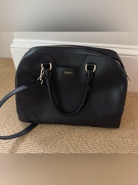 Furla Black Leather Bag with Gold Hardware